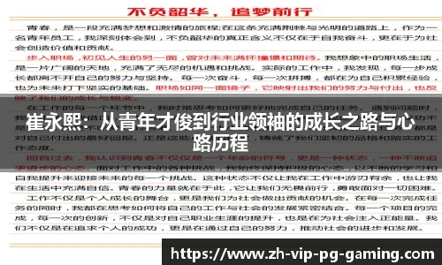 崔永熙:从青年才俊到行业领袖的成长之路与心路历程